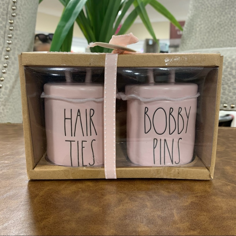 Rae Dunn Hair Ties & Bobby Pins Pink Canister Set